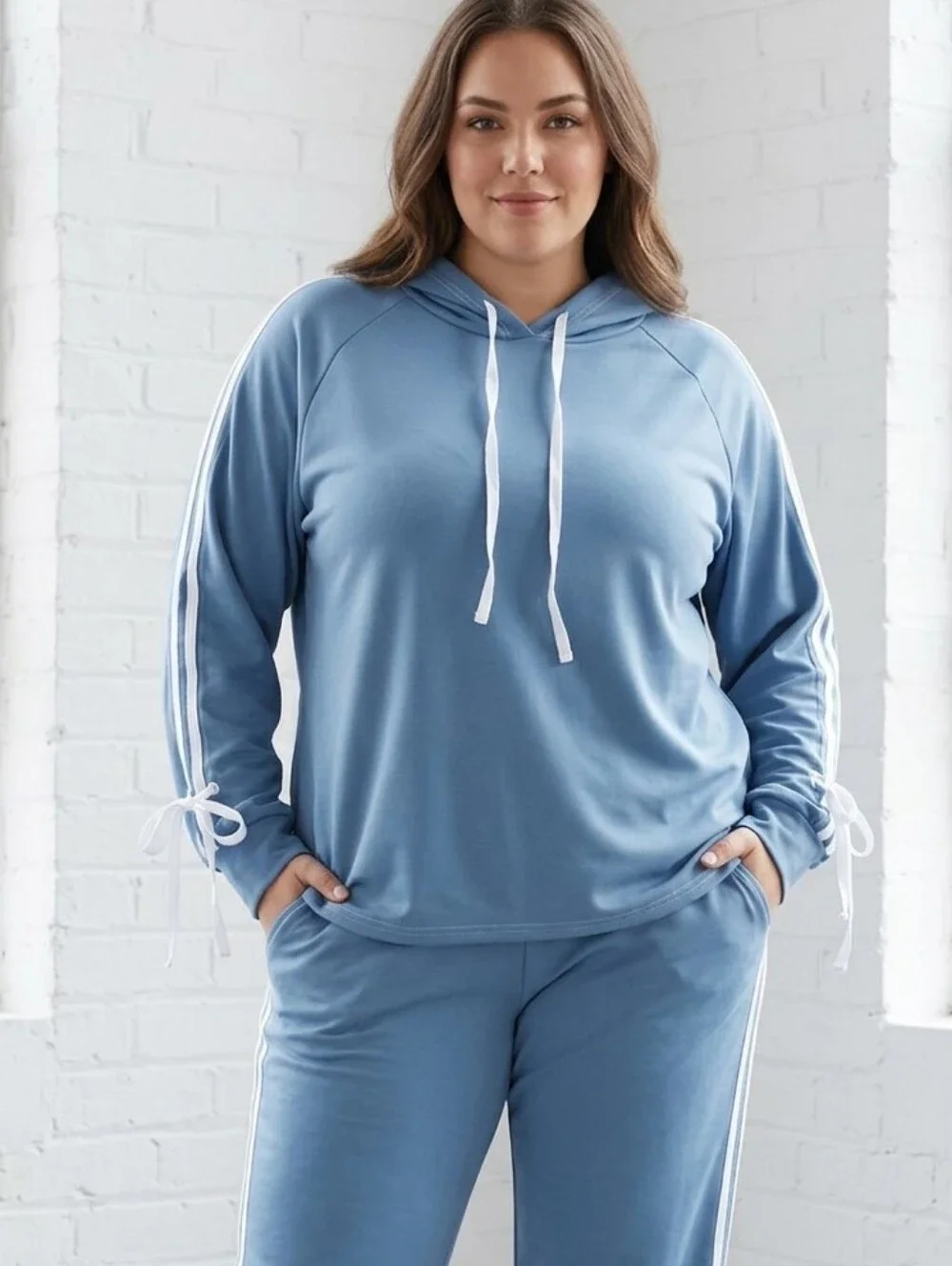 Sporty Women's Sky Blue Track Joggers with White Stripe Detail.  Size 2X